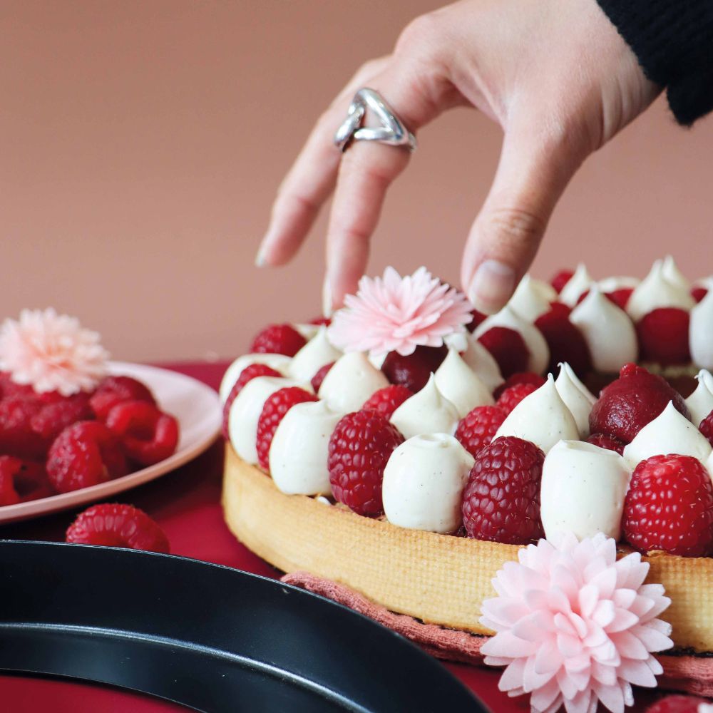 Dressage fleurs azyme - Recette tarte aux framboises Scrapcooking